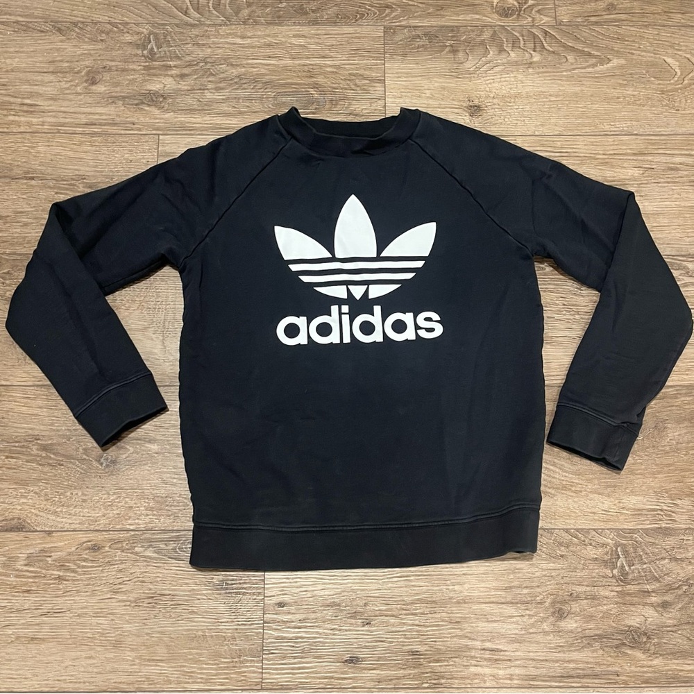 Adidas Black Graphic 3 Stripe Crewneck Long Sleeve Sweatshirt Youth Boys Size 14